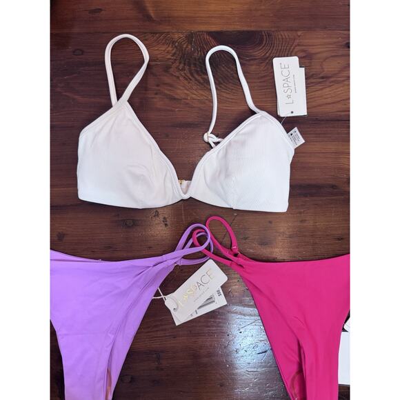 L*Space Ribbed Helena Bikini Top White & Wilder Bottom Hot Pink & Purple S NWT - Picture 2 of 16